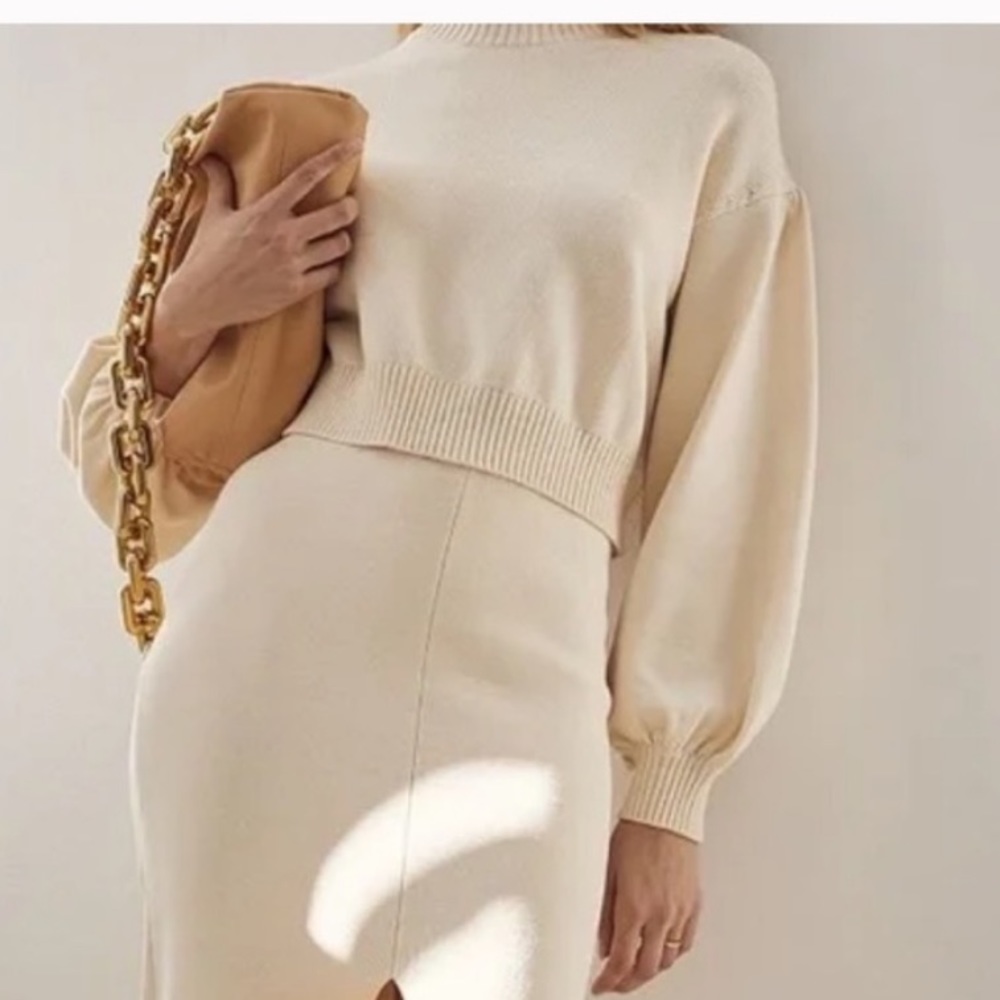 LINI Bloomingdale’s bloom sleeves sweater, XS, ivory, cropped sweater